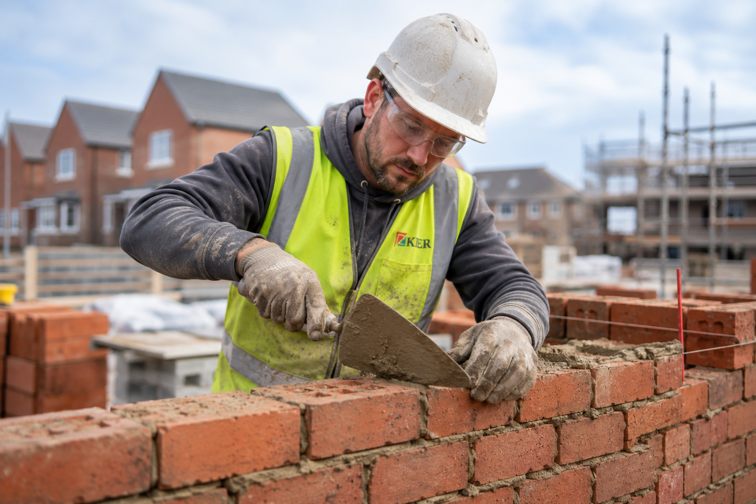 Bricklayer laying bricks