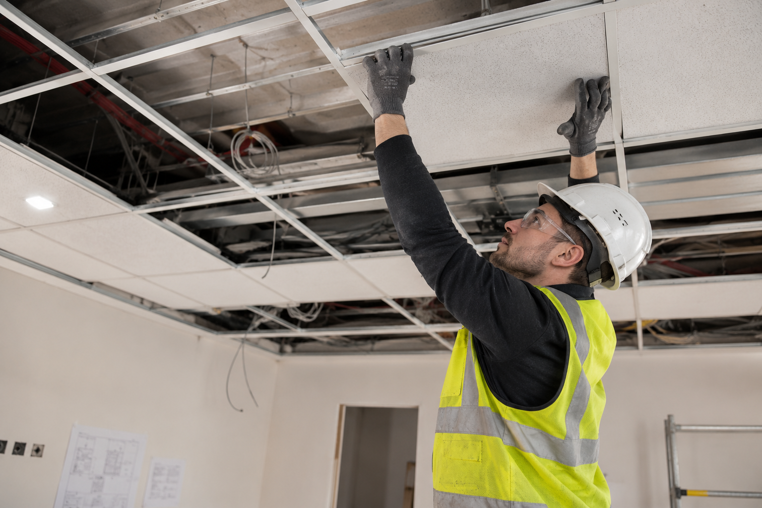 Ceiling fixer installing suspended ceiling