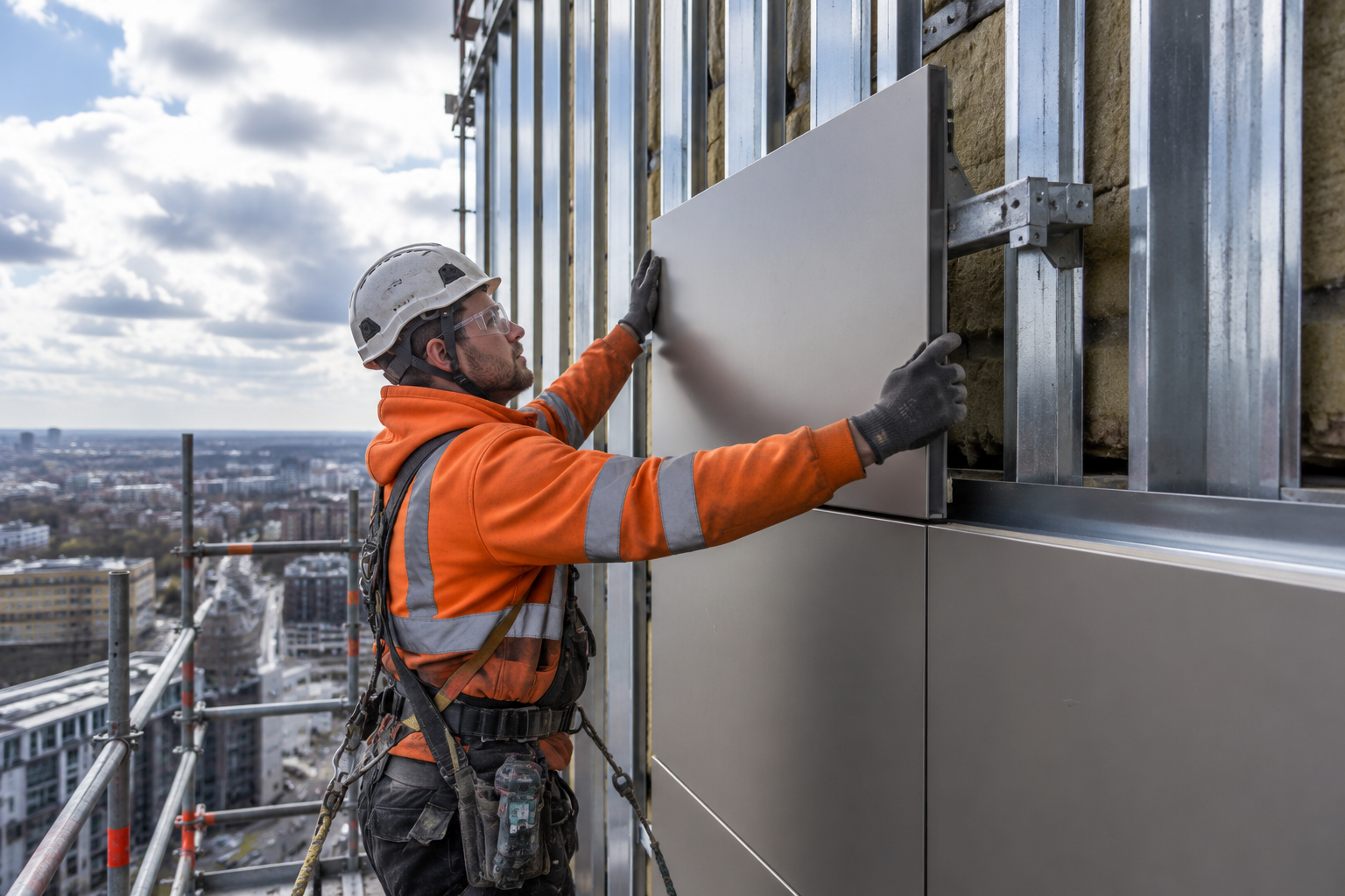 Cladding installer fitting insulation