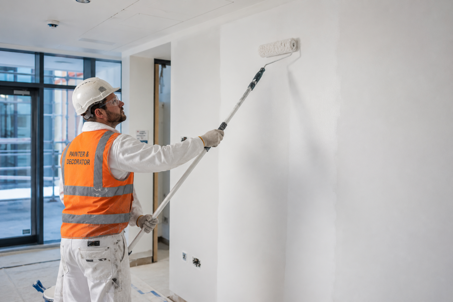 Painter rolling a wall